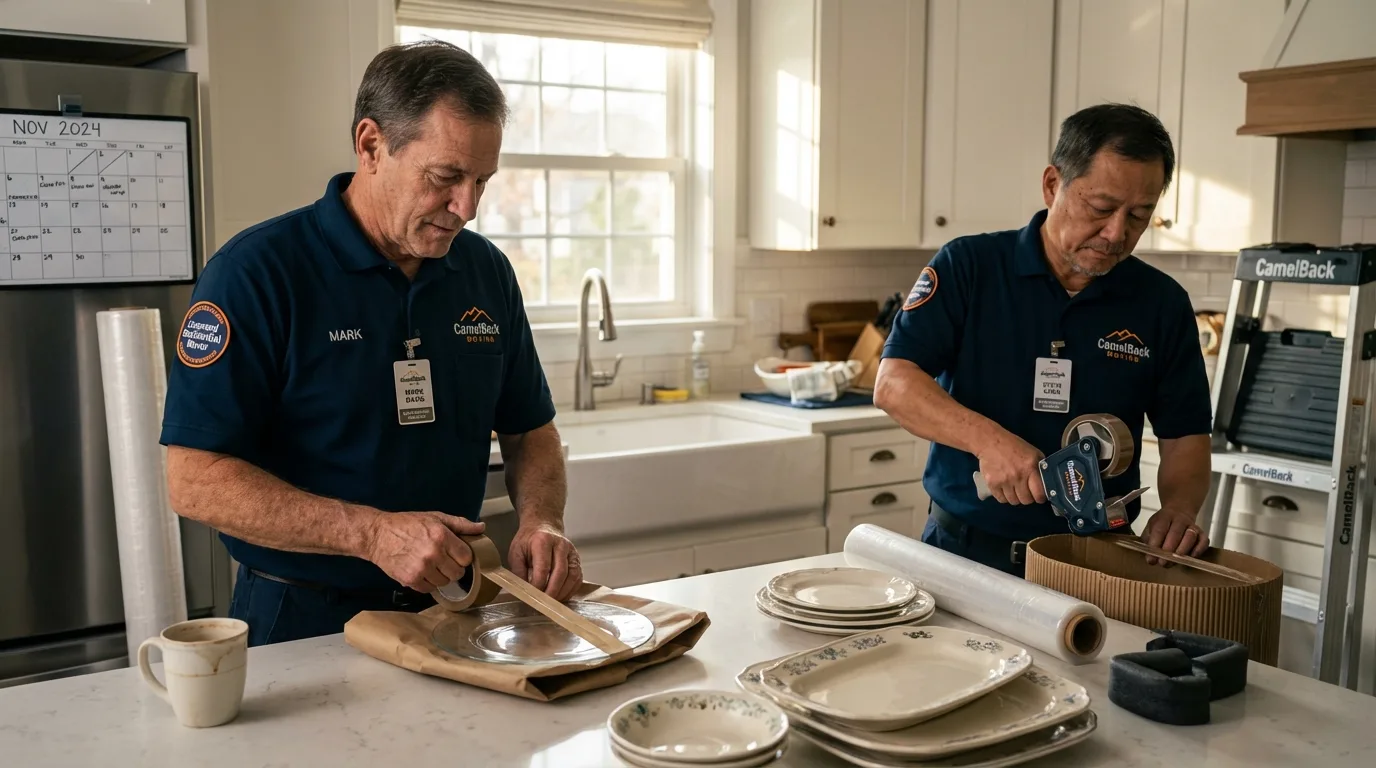 Professional crew packing kitchen dishware in Canton, NC